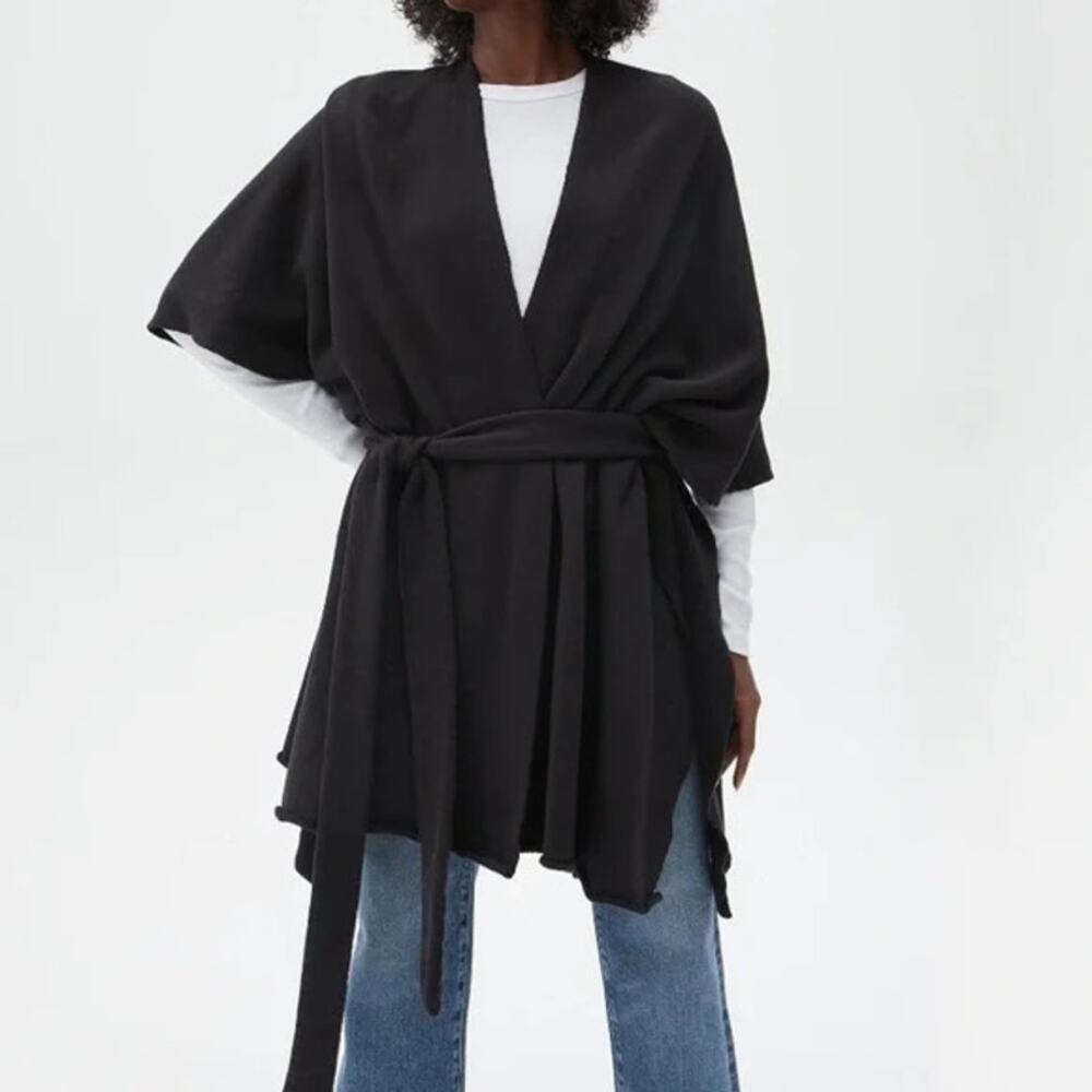 Michael Stars Odina Wrap Women's One Size Black Terry 100% Cotton Raw Edge Sash
